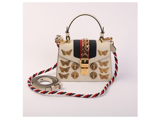 Borsa Gucci Sylvie in pelle bianca con striscia Web Bianco - vista 5
