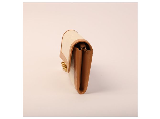 Saint Laurent Le Maillon Wallet on Chain Tela Beige e Pelle - vista 3