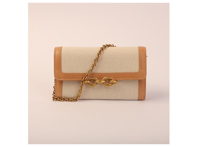 Saint Laurent Le Maillon Wallet on Chain Tela Beige e Pelle - vista 4