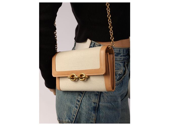 Saint Laurent Le Maillon Wallet on Chain Tela Beige e Pelle - vista 6