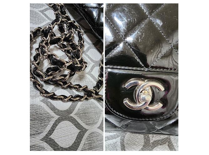 Chanel Schwarze Gepolsterte Lackleder Maxi Klassische Einzelflap-Tasche - Ansicht 10