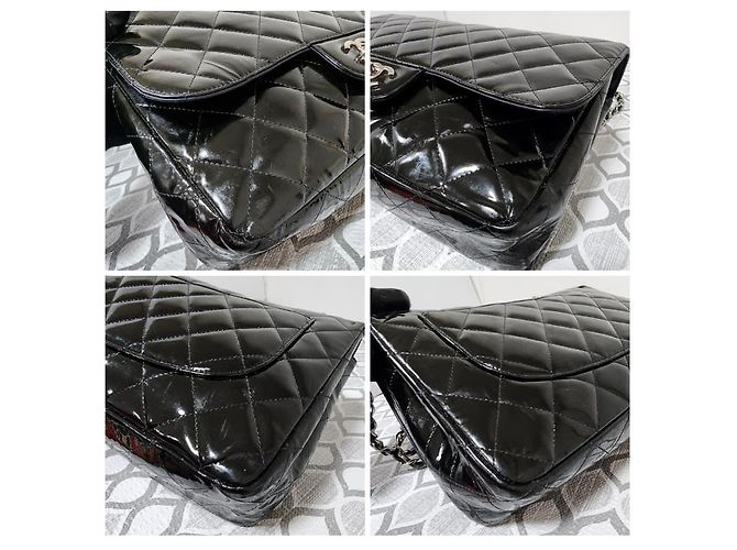 Chanel Schwarze Gepolsterte Lackleder Maxi Klassische Einzelflap-Tasche - Ansicht 11