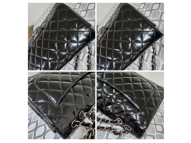 Chanel Schwarze Gepolsterte Lackleder Maxi Klassische Einzelflap-Tasche - Ansicht 13