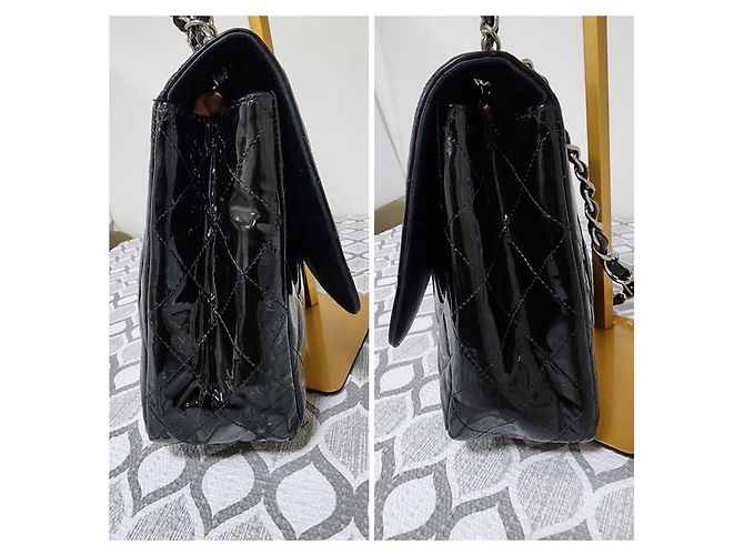 Chanel Schwarze Gepolsterte Lackleder Maxi Klassische Einzelflap-Tasche - Ansicht 4