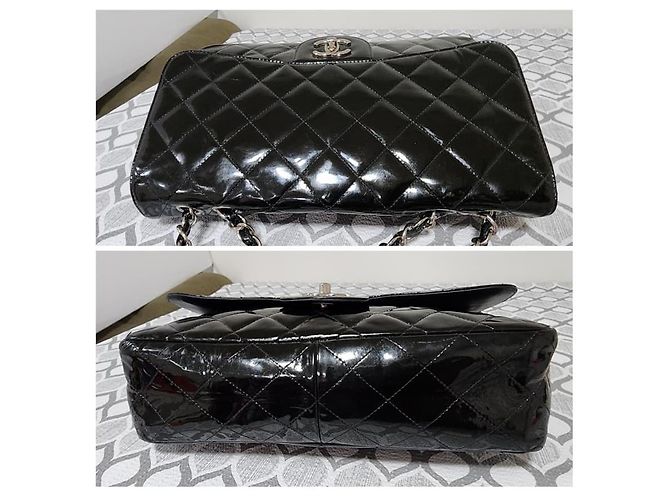 Chanel Schwarze Gepolsterte Lackleder Maxi Klassische Einzelflap-Tasche - Ansicht 5