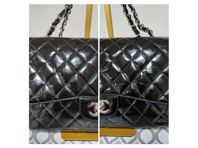 Chanel Schwarze Gepolsterte Lackleder Maxi Klassische Einzelflap-Tasche - Ansicht 9