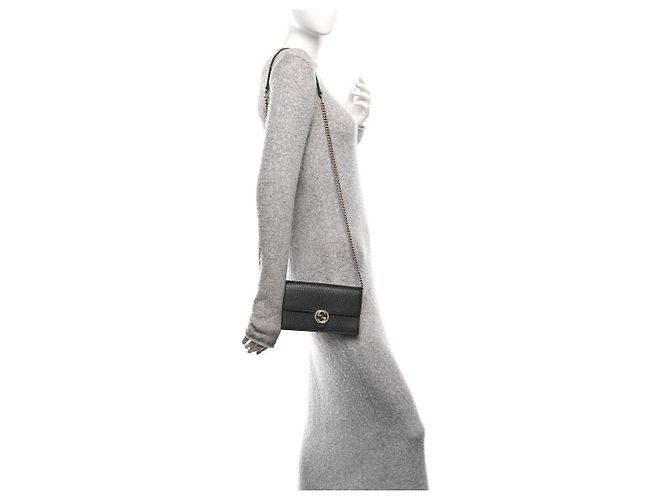 GUCCI Dollar Calfskin Interlocking G Chain Wallet On Chain Black - view 12