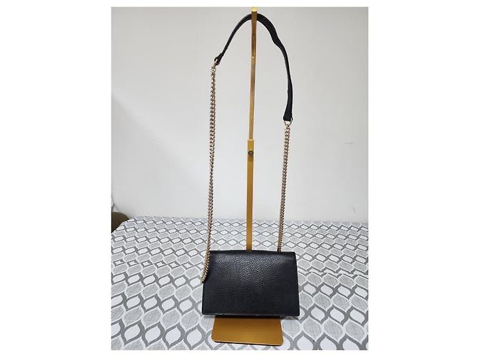 GUCCI Dollar Calfskin Interlocking G Chain Wallet On Chain Black - view 2