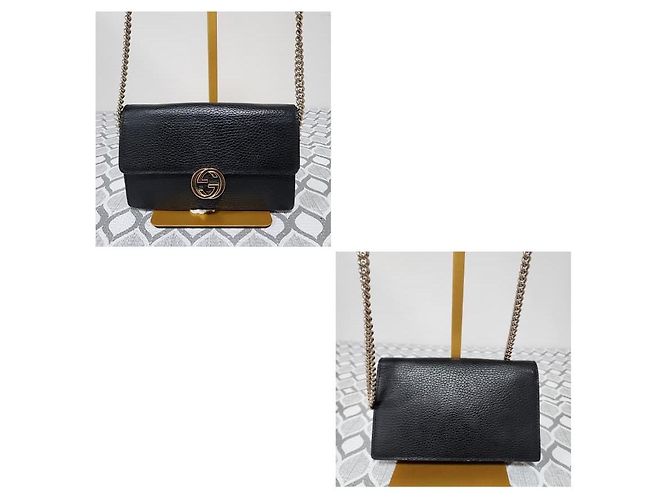 GUCCI Dollar Calfskin Interlocking G Chain Wallet On Chain Black - view 4