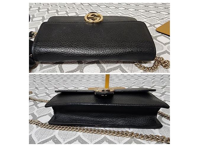 GUCCI Dollar Calfskin Interlocking G Chain Wallet On Chain Black - view 6