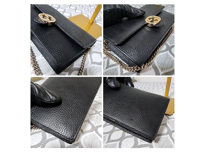 GUCCI Dollar Calfskin Interlocking G Chain Wallet On Chain Black - view 9