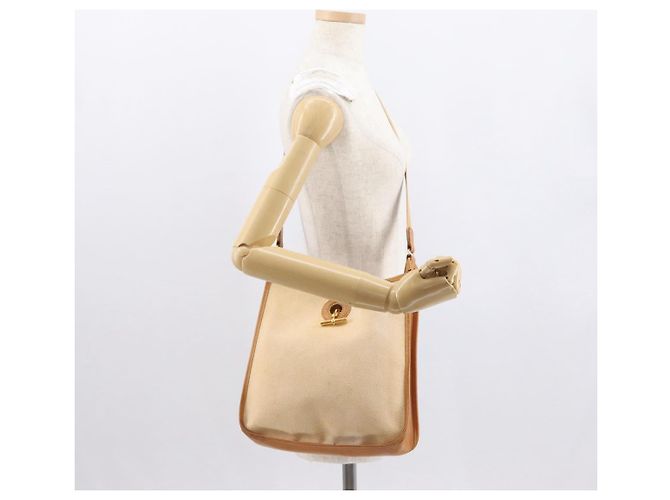 Hermès HERMES Borsa a Spalla Vespa PM Canvas Beige Oro Auth mr1763 D'oro - vista 23