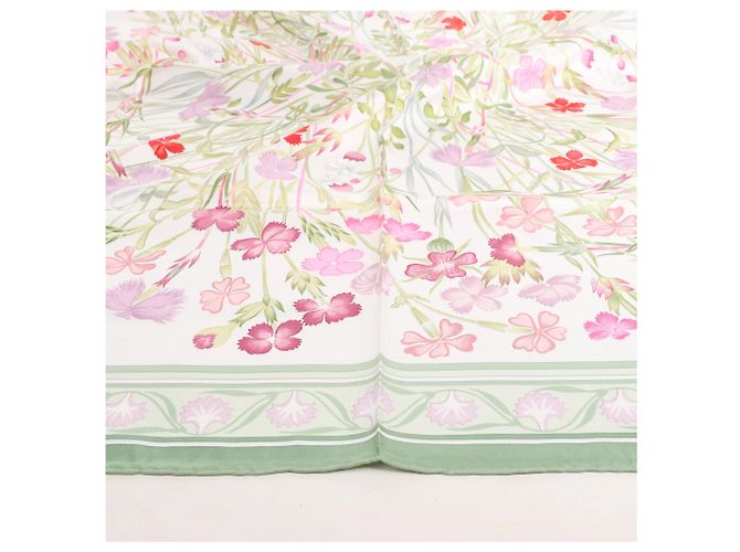 Fazzoletto Hermès Carré 90 "OEillets sauvages e altri Caryophyllees" in seta verde - vista 10