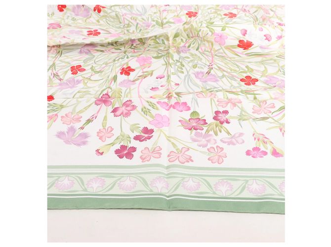 Fazzoletto Hermès Carré 90 "OEillets sauvages e altri Caryophyllees" in seta verde - vista 11