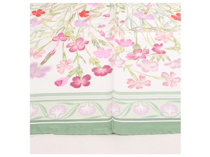 Fazzoletto Hermès Carré 90 "OEillets sauvages e altri Caryophyllees" in seta verde - vista 12