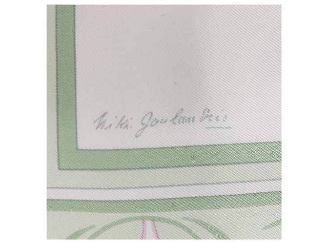 Fazzoletto Hermès Carré 90 "OEillets sauvages e altri Caryophyllees" in seta verde - vista 4