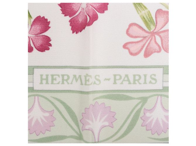 Fazzoletto Hermès Carré 90 "OEillets sauvages e altri Caryophyllees" in seta verde - vista 7