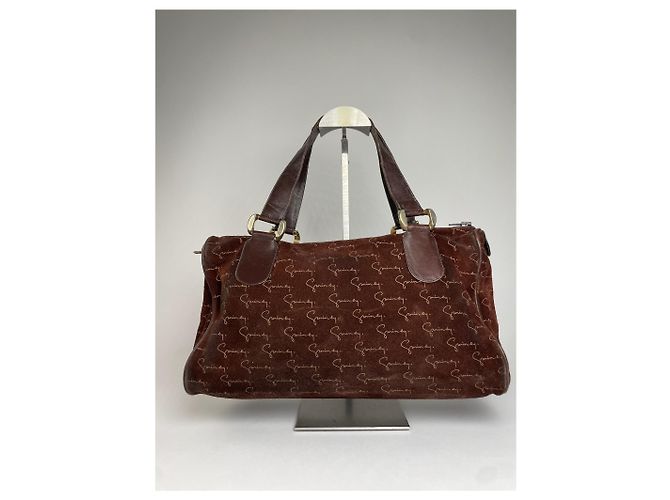 Vintage Givenchy Wildleder Monogramm Handtasche Braun - Ansicht 10