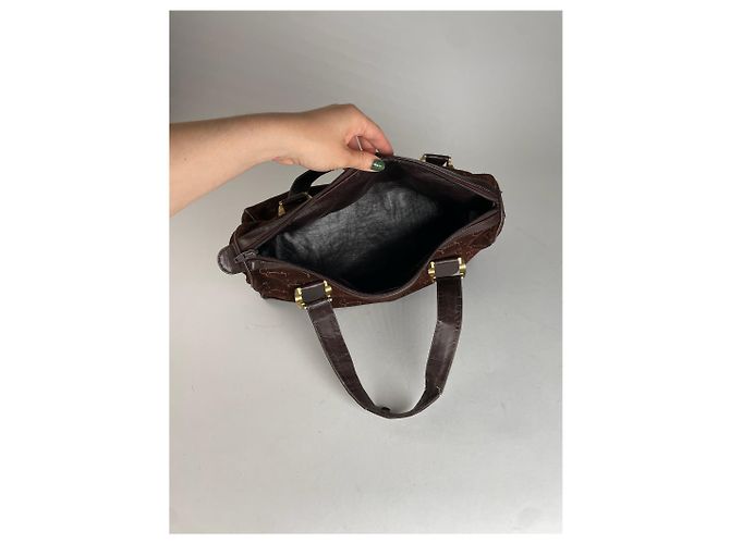 Vintage Givenchy Wildleder Monogramm Handtasche Braun - Ansicht 5
