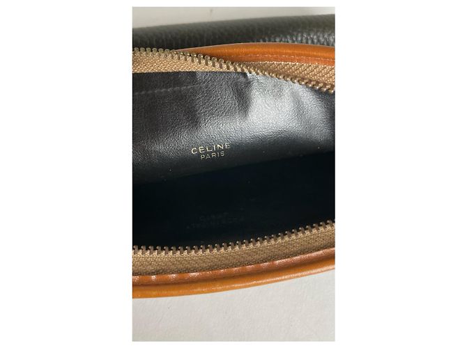 Triomphe Céline Clutch Vintage Celine Paris Nero Marrone Verde - vista 4