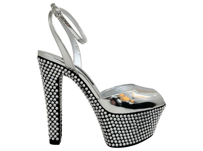 Sandali con piattaforma in pelle specchiata decorati con cristalli Dolce & Gabbana Argento - vista 2
