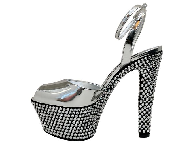 Sandali con piattaforma in pelle specchiata decorati con cristalli Dolce & Gabbana Argento - vista 3