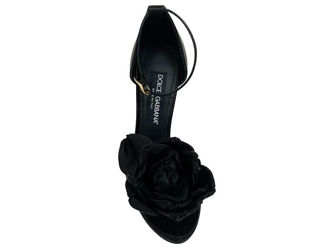 Sandali platform Keira in satin nero con applicazione di rosa di Dolce & Gabbana - vista 4