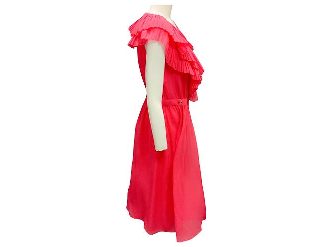 Fuchsia 2021 Rüschensilk-Chiffon Cocktailkleid von Chanel Pink - Ansicht 2