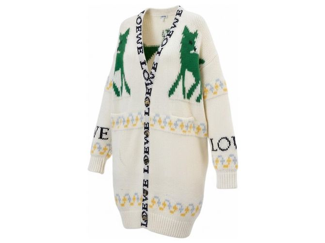 Loewe Logo Long Cardigan Creme Mohair Wolle - Ansicht 2