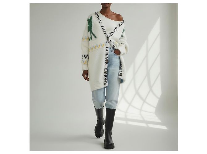 Loewe Logo Long Cardigan Creme Mohair Wolle - Ansicht 3