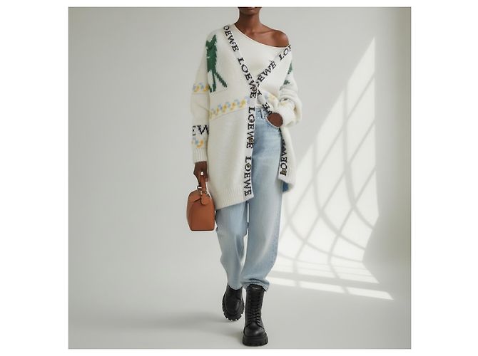 Loewe Logo Long Cardigan Creme Mohair Wolle - Ansicht 5