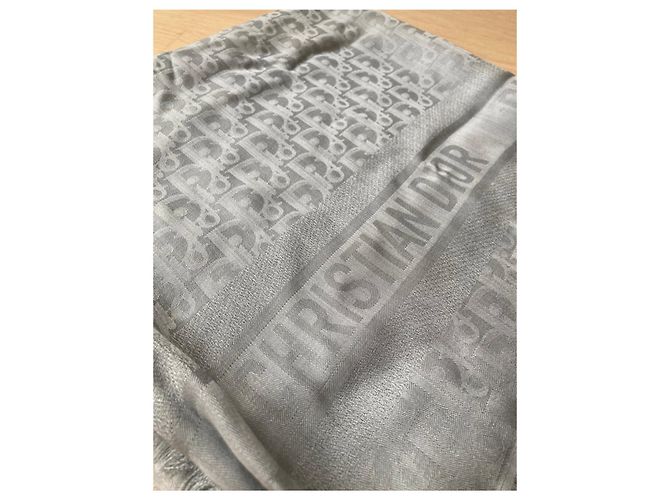 Dior Oblique Monogramm Schal Seide Wolle Kaschmir Grau - Ansicht 5