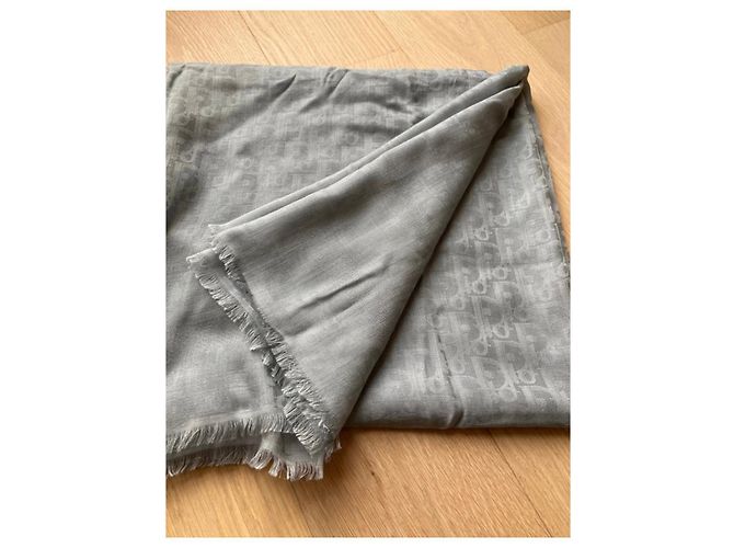 Dior Oblique Monogramm Schal Seide Wolle Kaschmir Grau - Ansicht 7