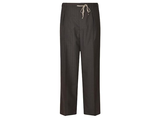 Maison Martin Margiela Pinstripe Wool Drawstring Trousers Brown - view 4