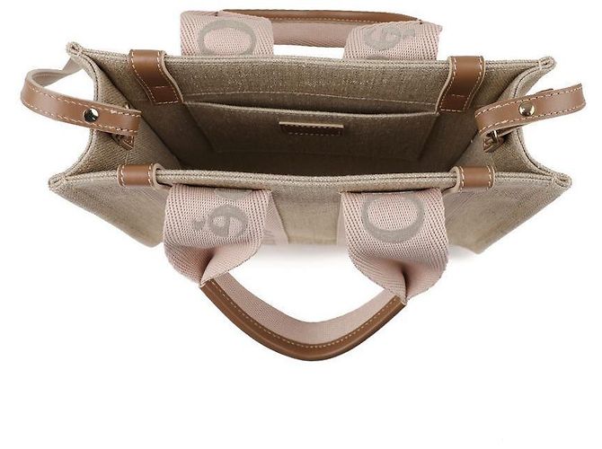 Chloé Borsa Tote Piccola Woody in Lino - vista 7