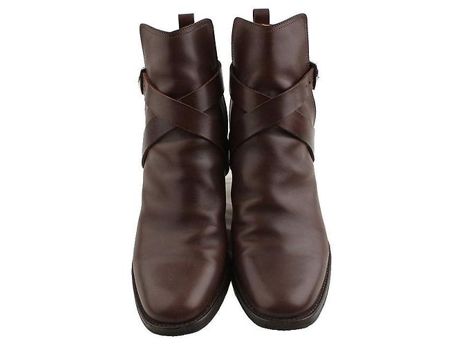 Hermès Chocolate Brown Leather Silver-tone Ankle Boots - view 2