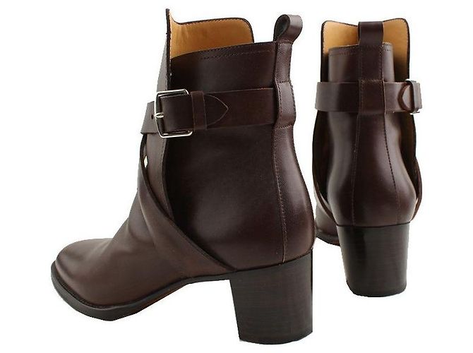 Hermès Chocolate Brown Leather Silver-tone Ankle Boots - view 5
