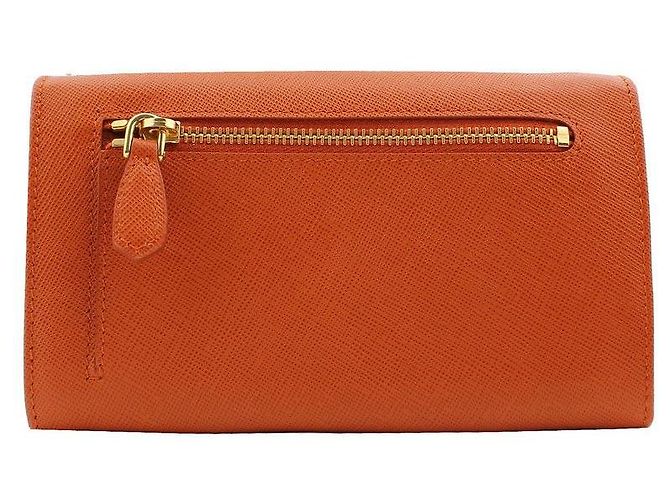 Prada Carteira com aba em Saffiano Papaya com alça em tom dourado Laranja - vista 2