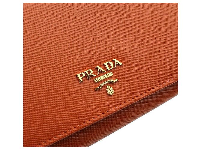 Prada Carteira com aba em Saffiano Papaya com alça em tom dourado Laranja - vista 5