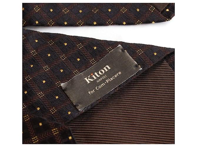 Kiton Woven Tie Black Gold Check Pattern Multiple colors - view 3