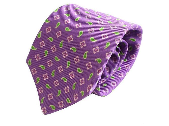 Kiton Light Purple Flower Paisley Khaki Dot Woven Tie Set - view 2