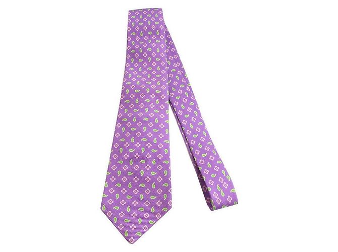 Kiton Light Purple Flower Paisley Khaki Dot Woven Tie Set - view 3
