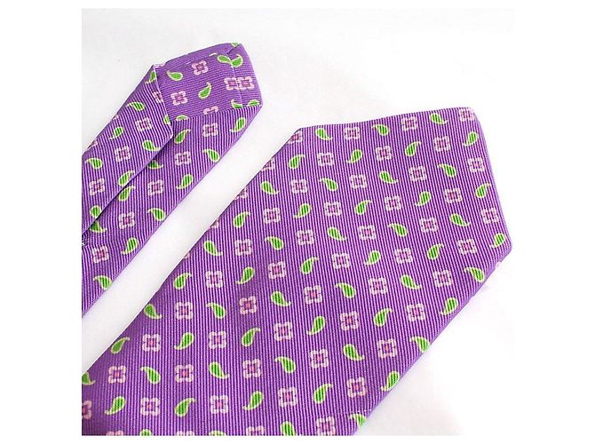 Kiton Light Purple Flower Paisley Khaki Dot Woven Tie Set - view 4