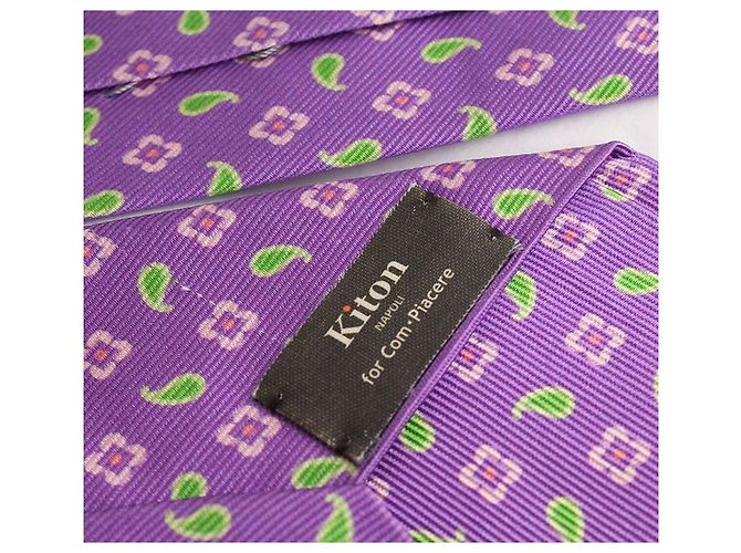 Kiton Light Purple Flower Paisley Khaki Dot Woven Tie Set - view 5