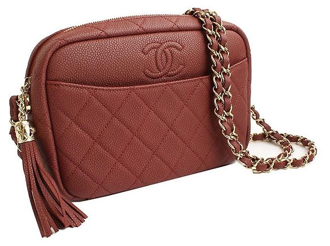 Chanel Borsa a tracolla per fotocamera in caviar morbido rosa marrone con hardware dorato - Serie - vista 2