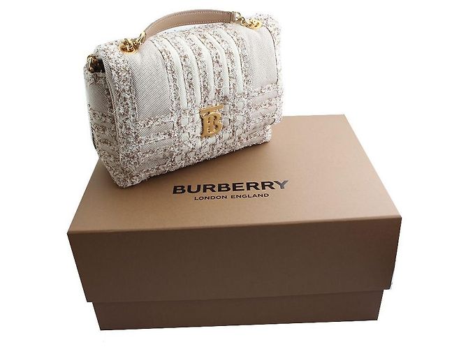 Burberry Borsa a Spalla in Tweed TB Marrone - vista 7