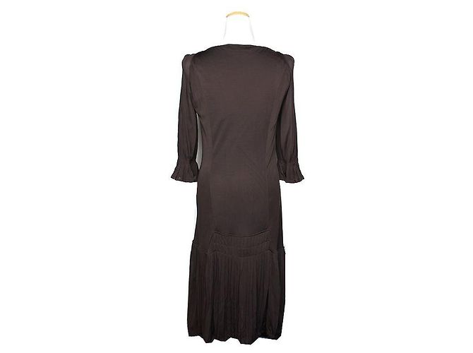 Saint Laurent Vestido plisado marrón profundo Ribgoshu Castaño - vista 2