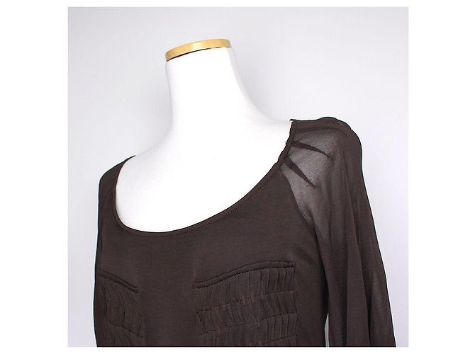 Saint Laurent Vestido plisado marrón profundo Ribgoshu Castaño - vista 4