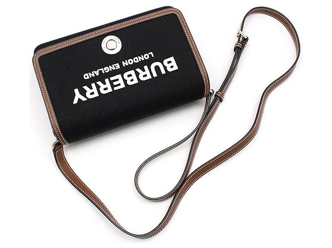 Burberry Mini crossbody New Hampshire in pelle marrone tecnico e cotone - vista 3
