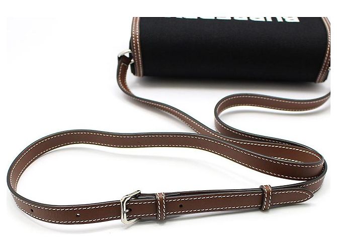 Burberry Mini crossbody New Hampshire in pelle marrone tecnico e cotone - vista 7